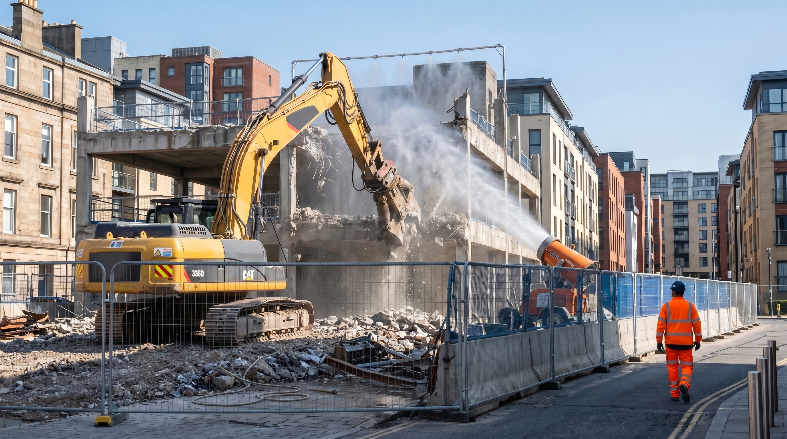 Démolition mécanique d’un bâtiment en milieu urbain